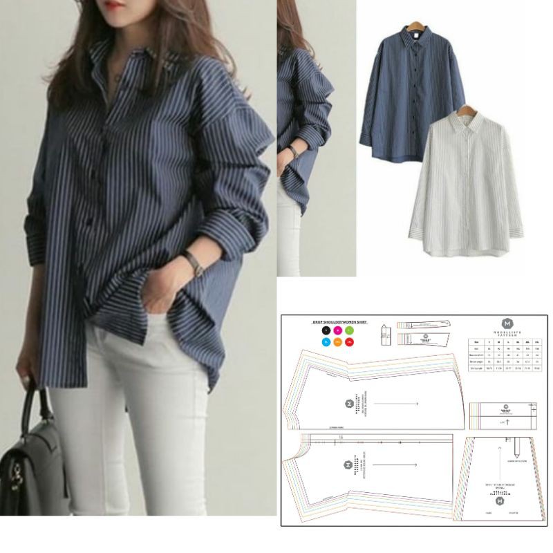 Pola Kemeja Wanita Oversize 6 size (S-3XL)