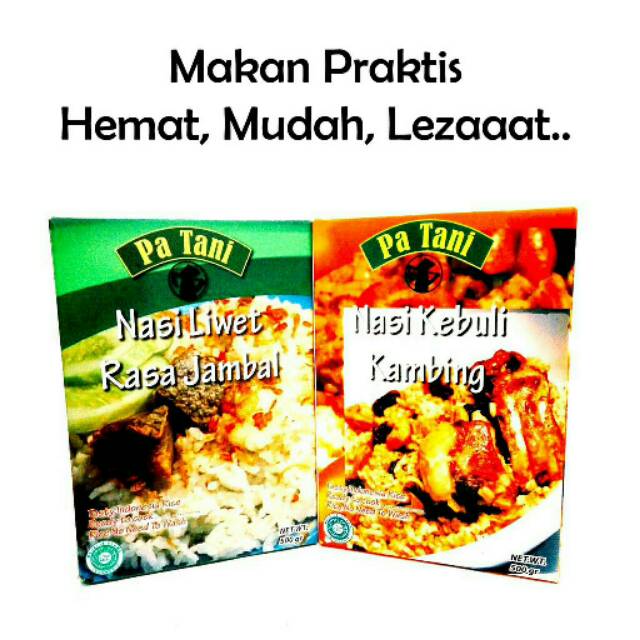 

Nasi instan Pa Tani paket 2 rasa Liwet jambal & kebuli kambing