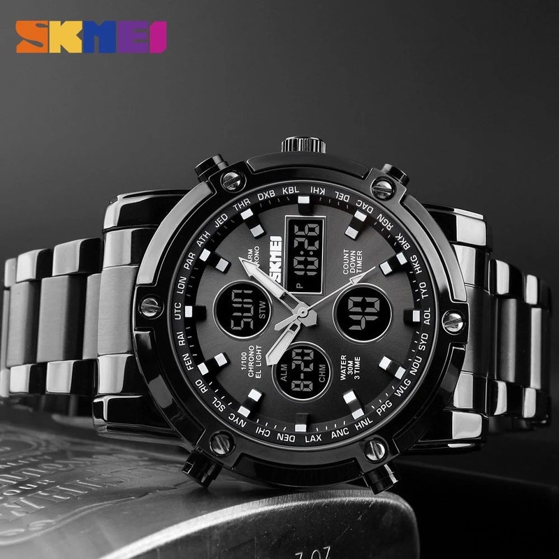 SKMEI 1389 Jam Tangan Watch Pria Digital Analog Stainless Steel