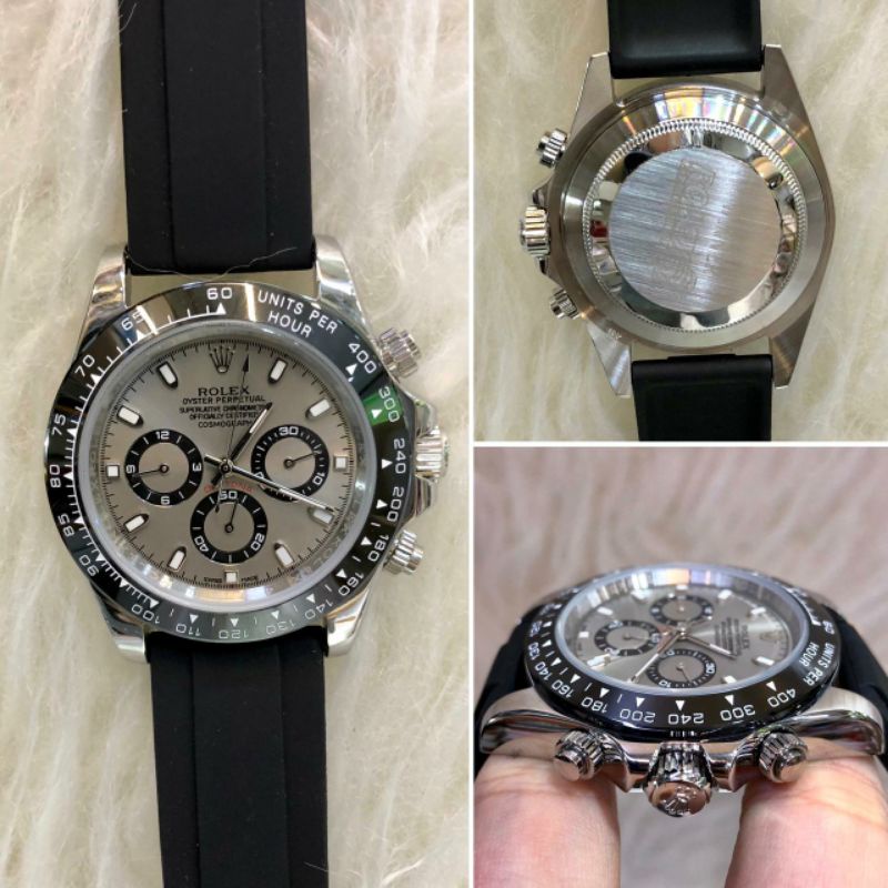 Jam Tangan Rolex Daytona Oyster Perpetual Cronograp Tali Rubber Super Premium Graden AAA - Silver