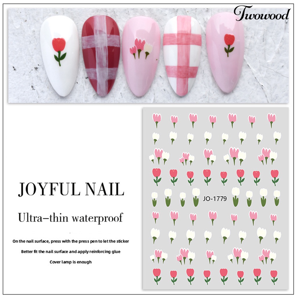 Twowood Stiker Kuku Motif Bunga Tulip Untuk Nail Art DIY