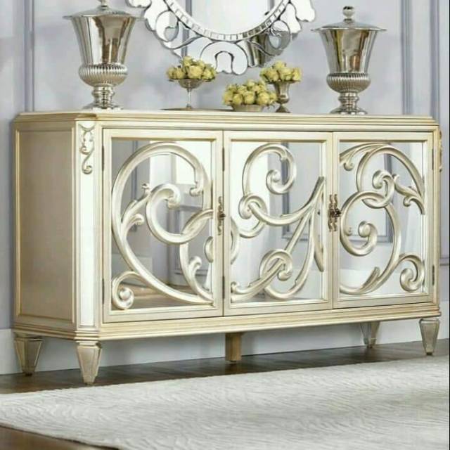 bufet hias ulir duco putih .mebel jepara