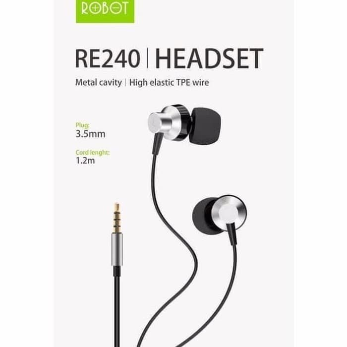 HEADSET EARPHONE ROBOT RE-240 WIRED HIGH SOUND 1.2M JACK 3.5MM