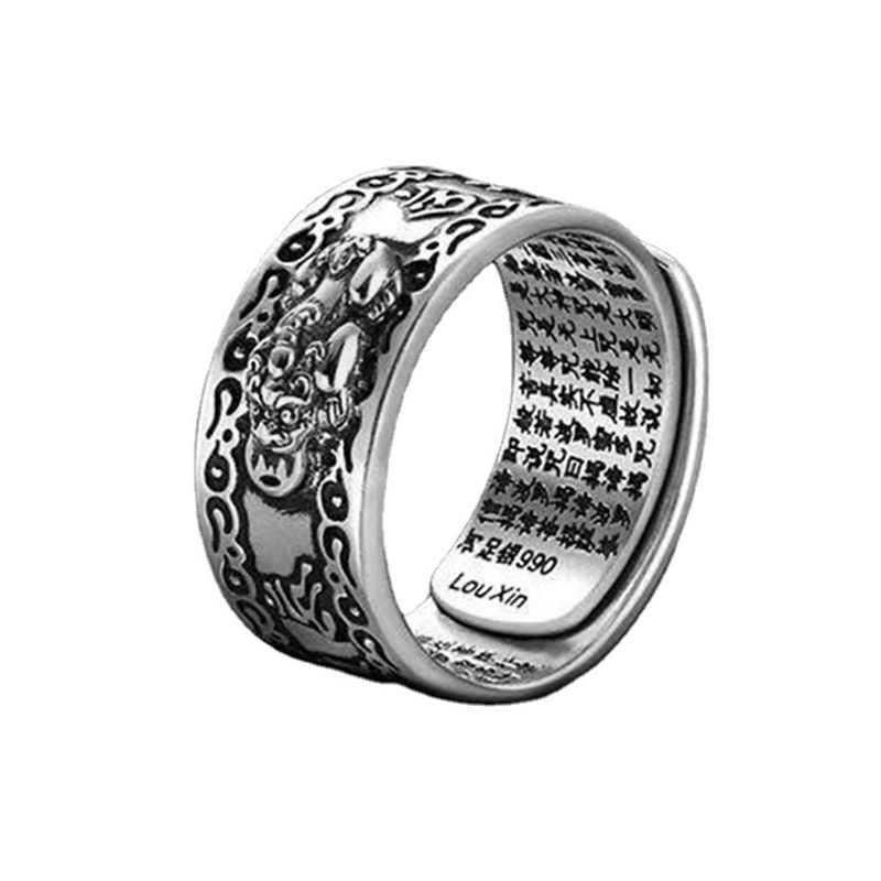 1pc Cincin Keberuntungan Desain Mantra Pixiu Mantra Adjustable Untuk Unisex