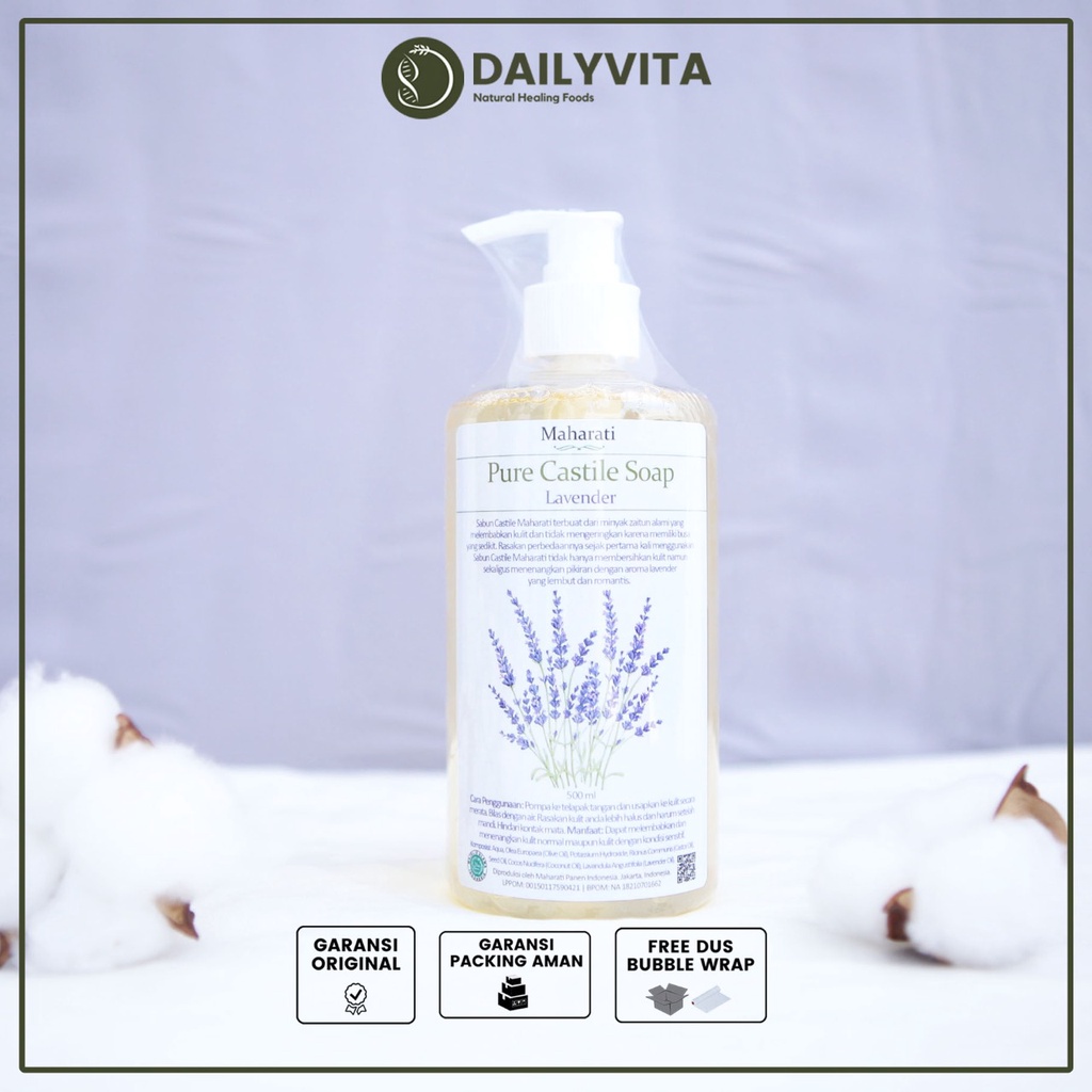 Maharati Pure Castile soap lavender/vanila/unscented/Serai Anak/Serai Dewasa/Serai pintu dan jendela/Serai pel 250 ml dan 500 ml