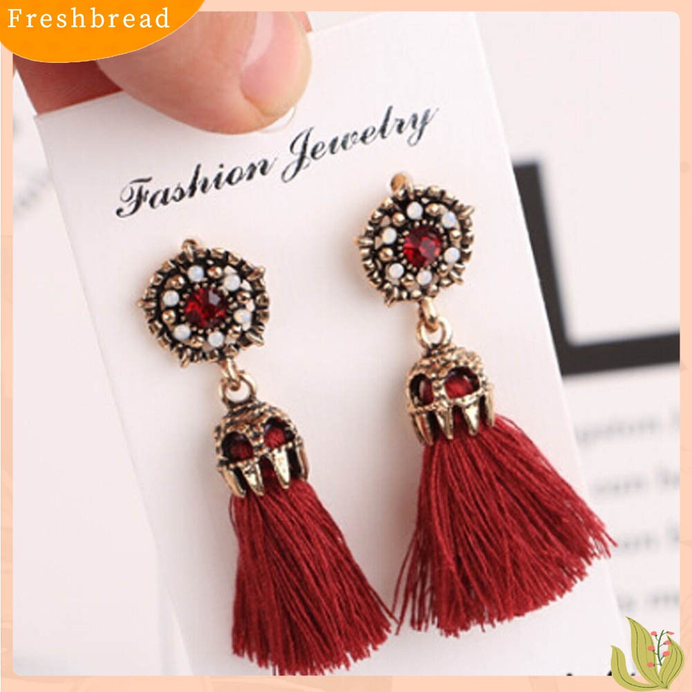 Terlaris Women's Vintage Baroque Style Hollow Rhinestone Tassel Long Dangle Earrings