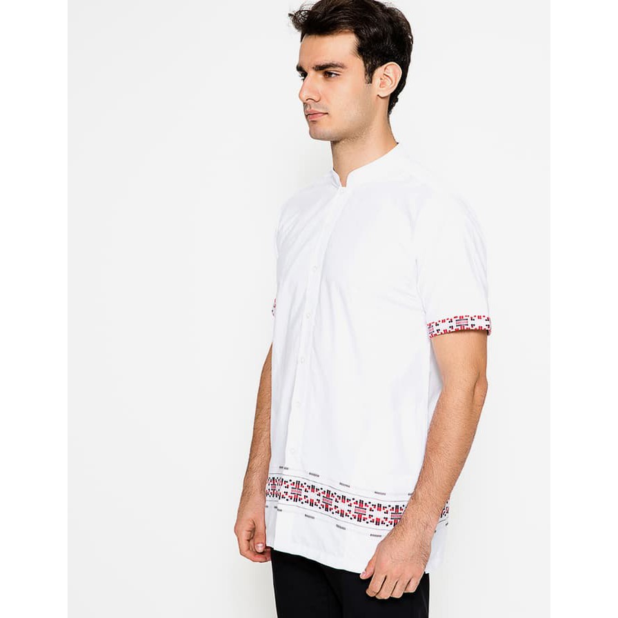 NEW JN YEGE - BAJU KOKO LENGAN PENDEK PUTIH AKSEN DOTTED MERAH