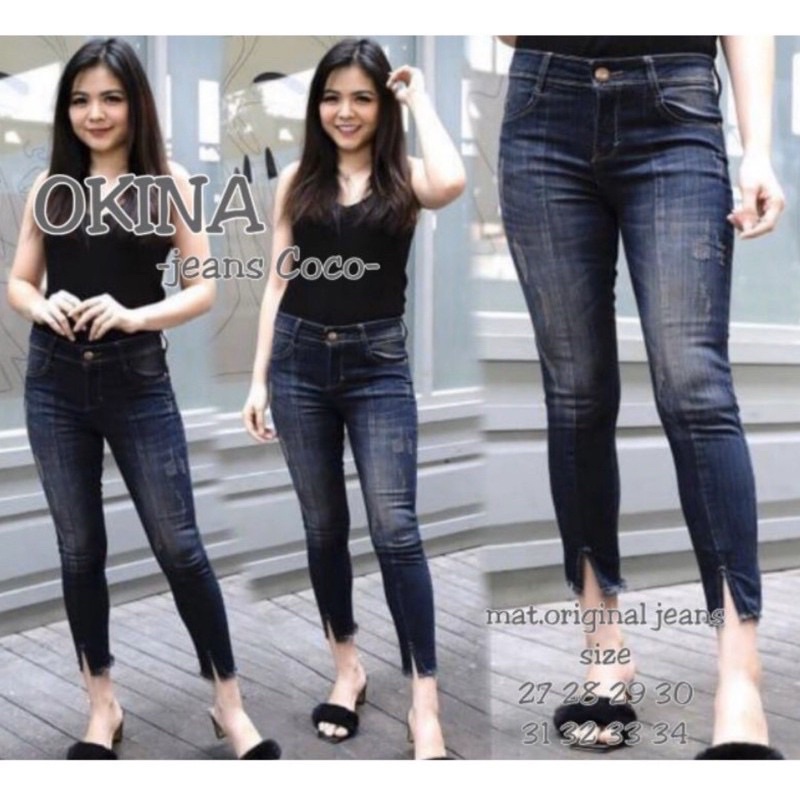 OKINA JEANS | CELANA JEANS WANITA 7/9 TERBARU | CELANA JEANS 7/9 KEKINIAN SOBEK BELAH