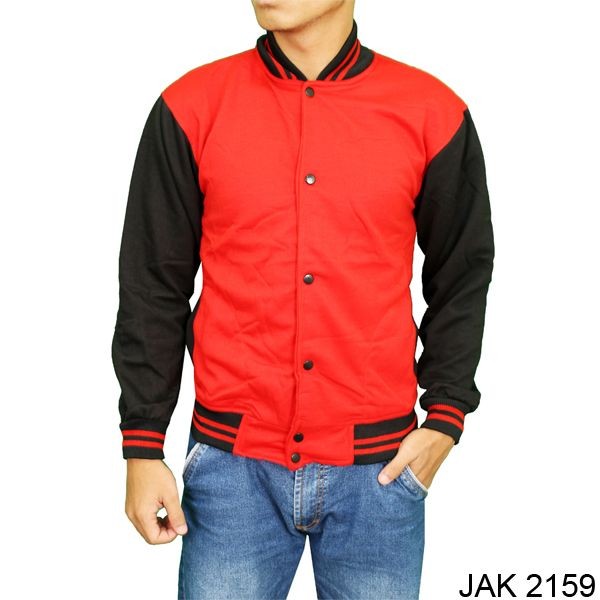 Jaket Baseball Polos Fleece Merah – JAK 2159