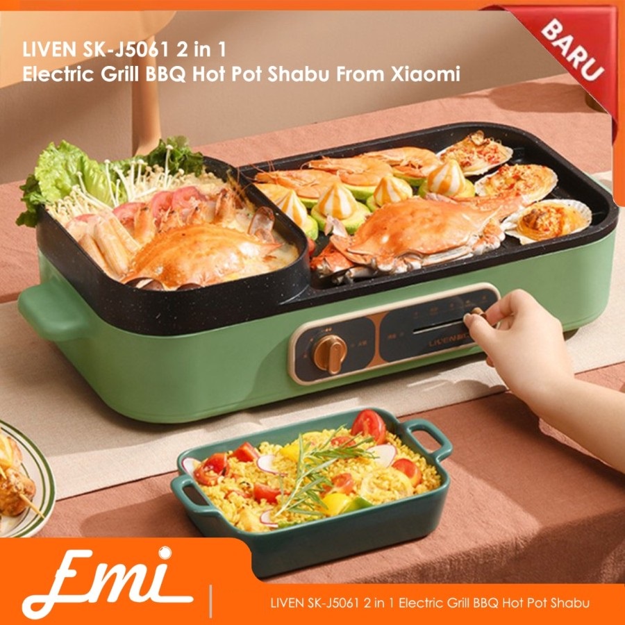 LIVEN SK-J5061 2 in 1 Electric Grill BBQ Hot Pot Shabu