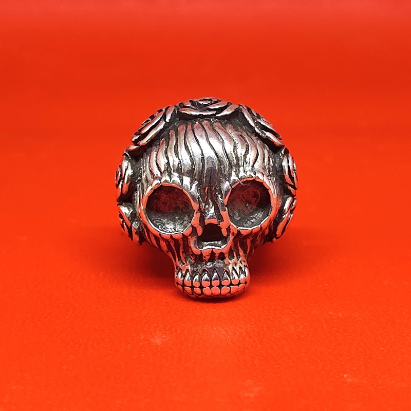 Cincin Ring Perak Silver Bali 925 Tengkorak Skull Rose Mawar Etnik Pria Laki Keren Elegan Custom