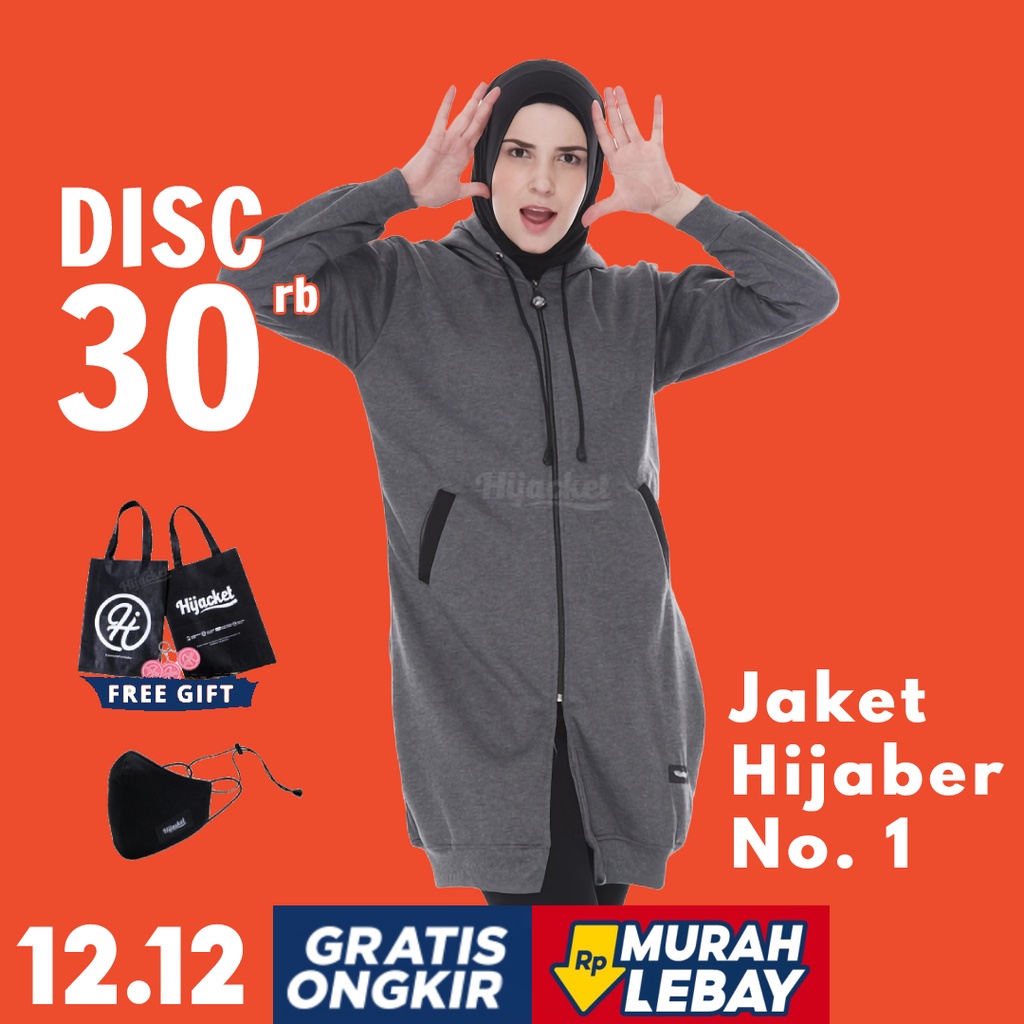 Hijaket Jaket Jacket Wanita Muslimah Hijacket Original Basic Dark Grey Jaket Hoodie Cewek Jumbo Murah Terbaru Jaket Hijaber
