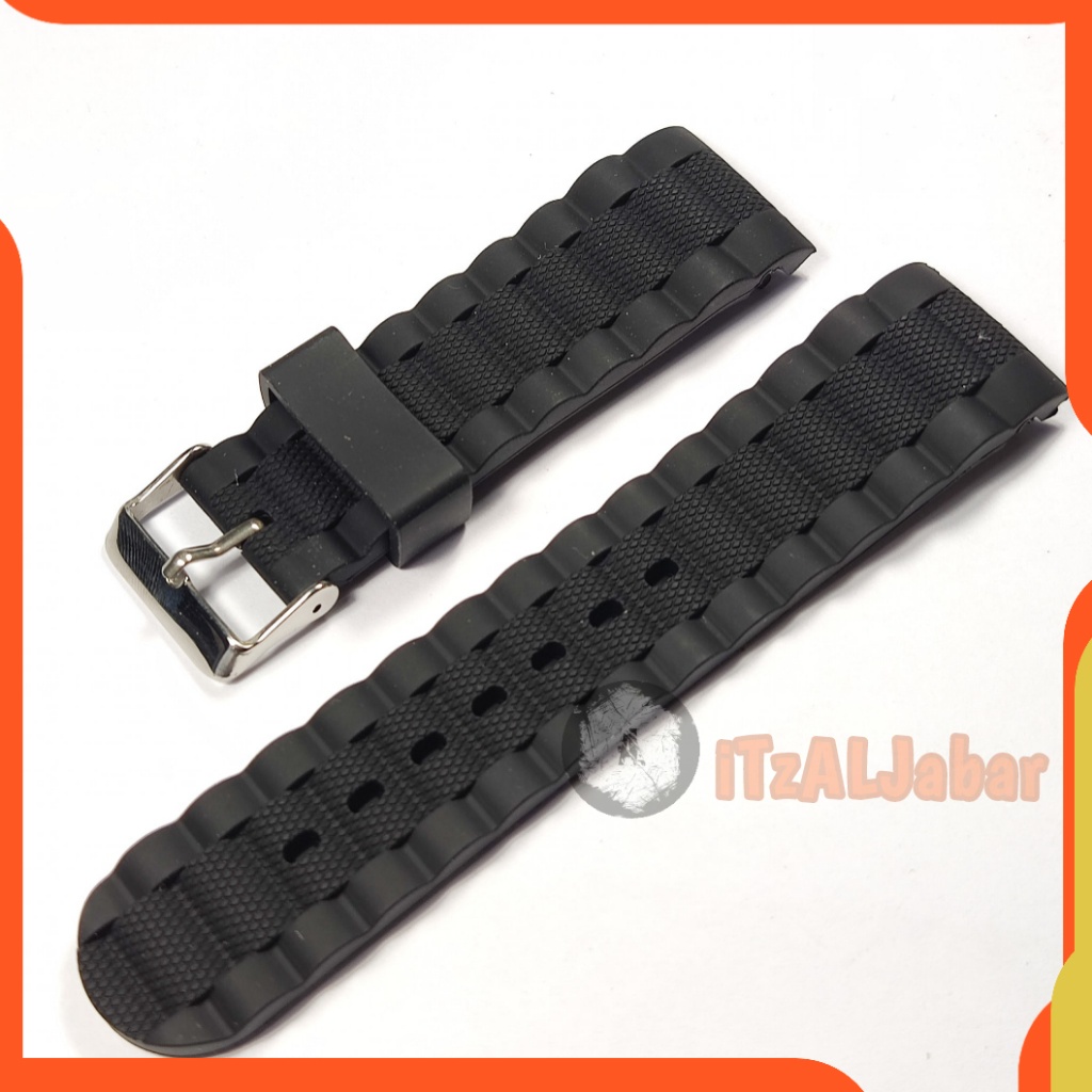 Tali jam tangan Karet 24mm Curved rubber strap WH125D Hitam