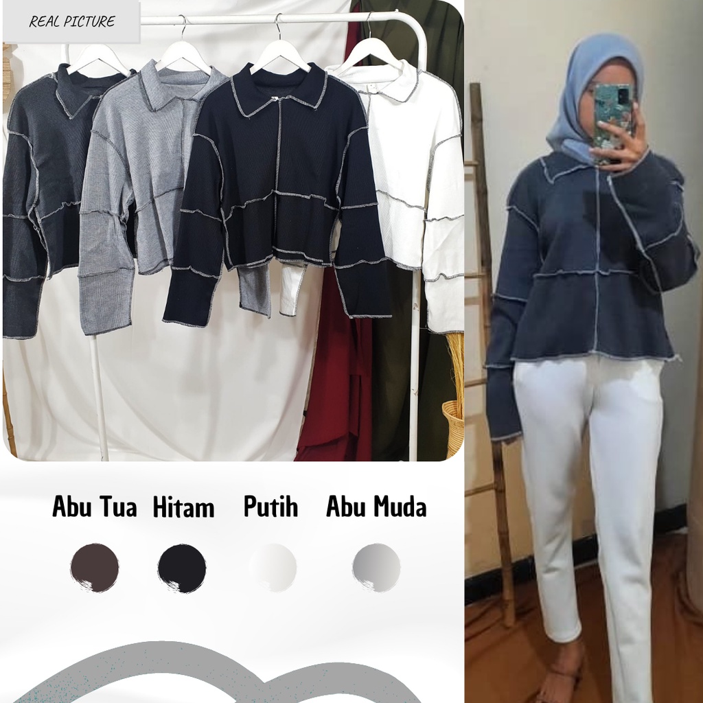 Blouse Oversize Tangan Panjang Jahit Bolak Balik Bolbal Fit L-XXL LD 126cm