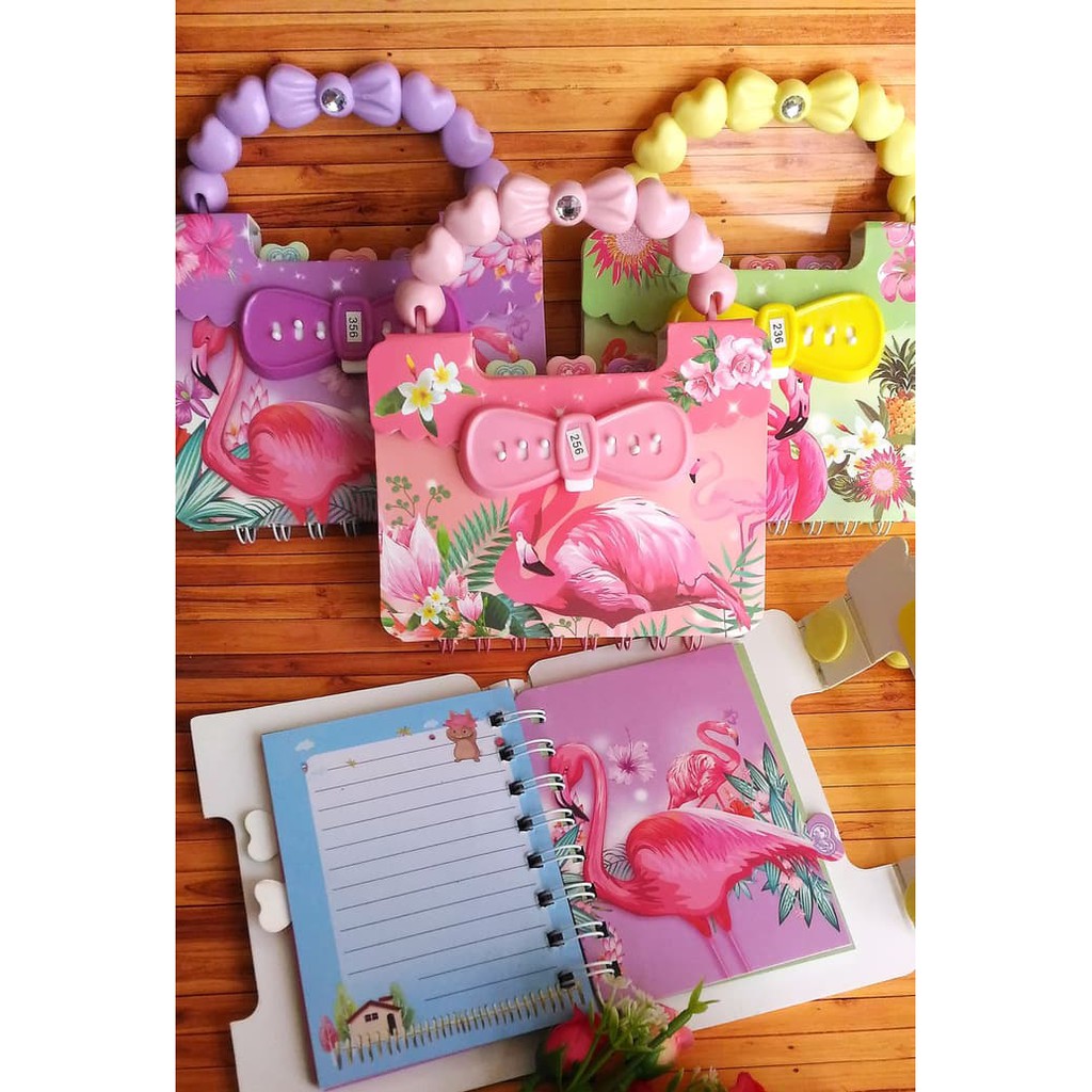 

HOT ITEM - Hard Cover Notebook / Buku Diary Ring Kunci Password Tas Tenteng Kecil - FLAMINGO