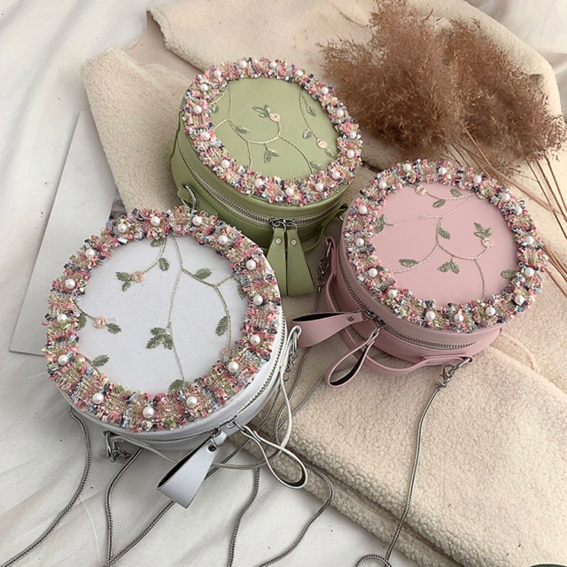 SG2979 syafniegalery tas selempang bulat motif bunga tas grosir batam mini bag tas pesta kecil 1598