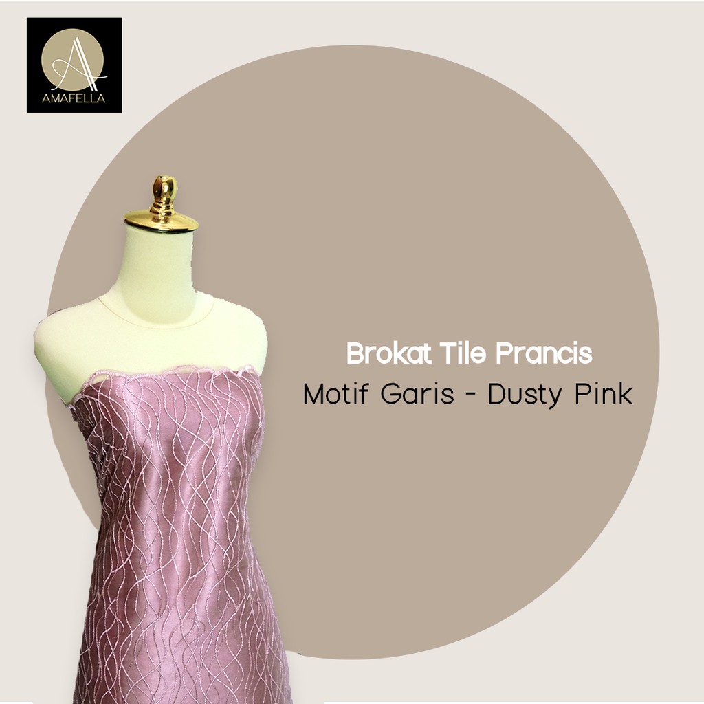 1/2 meter Kain Brokat Tile Prancis Bahan Kebaya Motif Garis Warna Dusty Pink