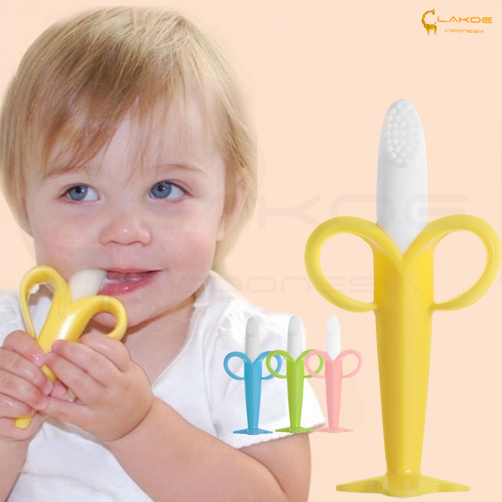 LAKOE Mainan gigitan bayi bentuk Pisang teether bayi bahan silikon