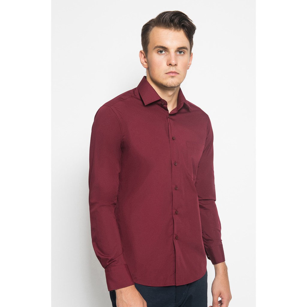 Alisan Kemeja Lengan Panjang Polos Slimfit PLSSFLS Maroon / Ramayana Jatinegara