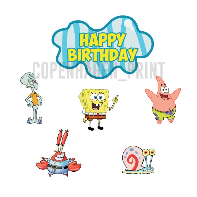 Topper Kertas Spongebob Kue Ulang Tahun / Birthday Cake / hiasan kue/ tusuk kue | bebas custom Tulis