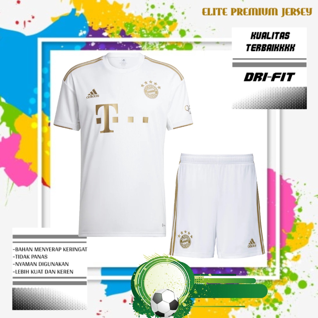 SETELAN JERSEY & CELANA BOLA BAYERN MUNCHEN AWAY 2022 2023 GRADE ORI | BAJU SEPAK BOLA MUNICH AWAY