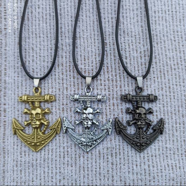 Kalung Tali Liontin Jangkar MARINE Tengkorak METAL GAUL Fashion pria Wanita Gold Silver Black