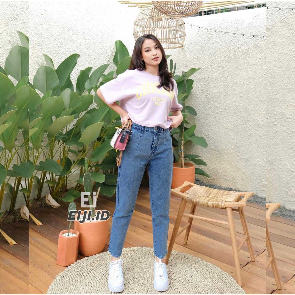 Celana Boyfriend High Waist Jeans Wanita