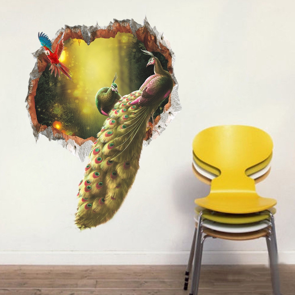 Stiker Dinding Dengan Bahan Mudah Dilepas Dan Gambar Burung Merak