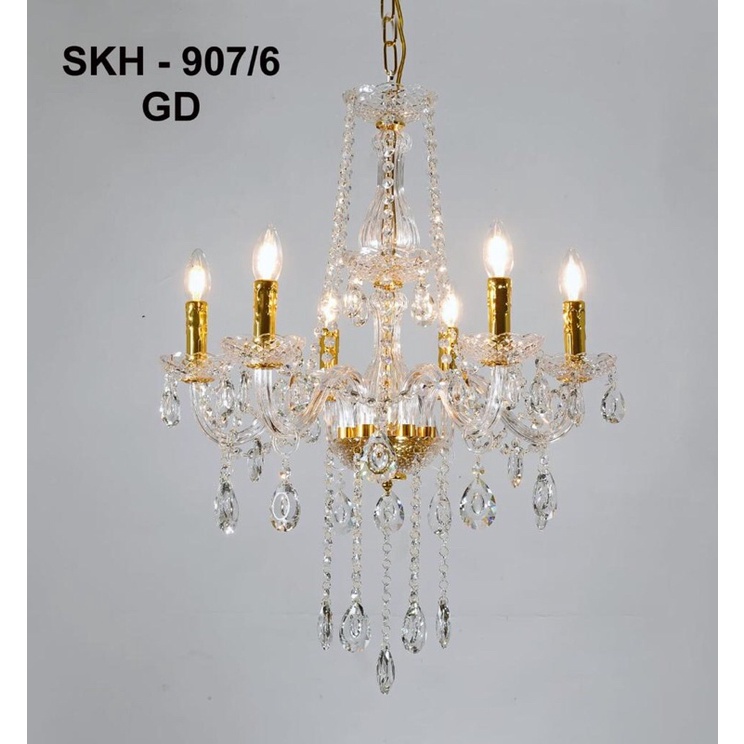 LAMPU GANTUNG HIAS KRISTAL CHANDELIER KLASIK RUANG TAMU KAMAR TIDUR 6 LAMPU MEWAH