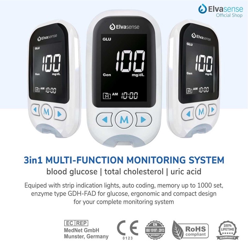 Elvasense 3in1 Multifunction Monitoring System (EMS10) gula asam urat cholesterol