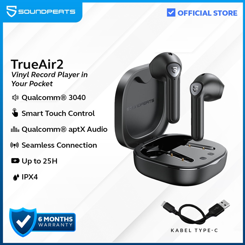 SoundPEATS True Air2 True Wireless Earbuds In-Ear Stereo Black