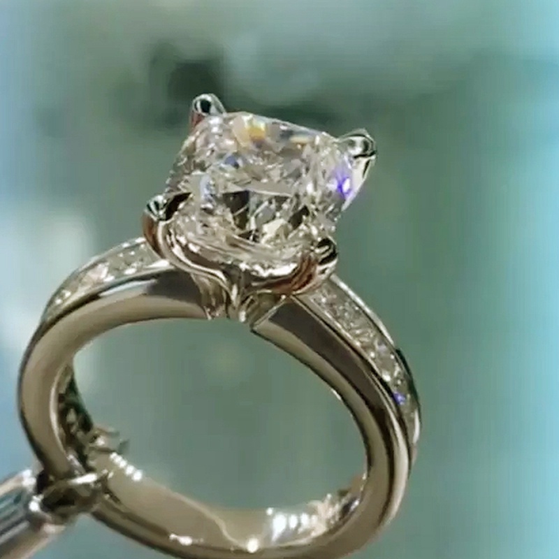 Cincin Pernikahanpertunangan Hias Cubic Zirconia Bentuk Persegi Gaya Simpleeleganputri Untuk Wanita