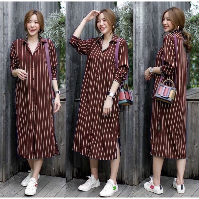 long tunik salur busui friendly / tunik motif salur /tunik panjang busui / K 013350