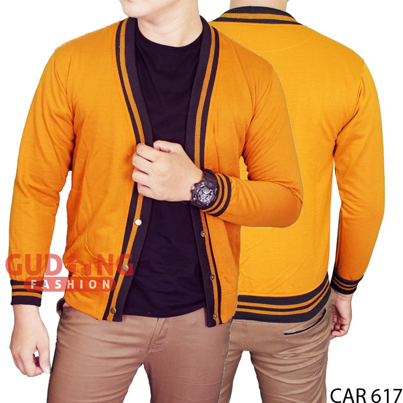 Cardigan Fleece Orange Basic Polos Panjang Pria CAR 617