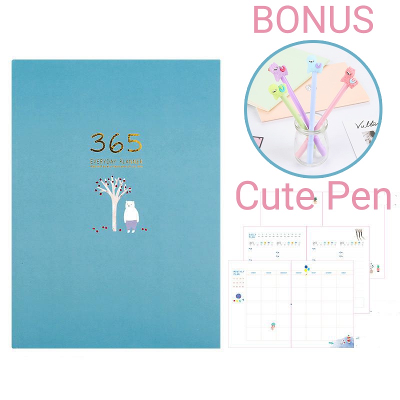 

Notebook/Buku Diary Jurnal Agenda Tahunan 365 Hari Hardcover - Sky Blue + FREE Pulpen Lucu