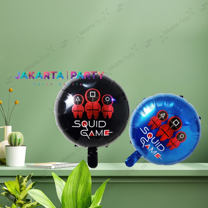 Balon Foil Bulat Squid Game Biru / Balon Karakter Bulat