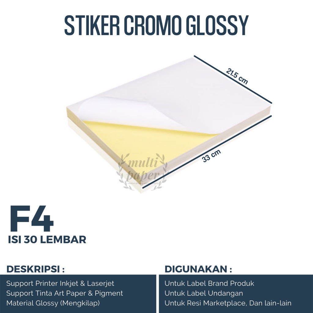 Jual Kertas Sticker Glossy F4 Isi 30 Lembar Kertas Stiker Glossy