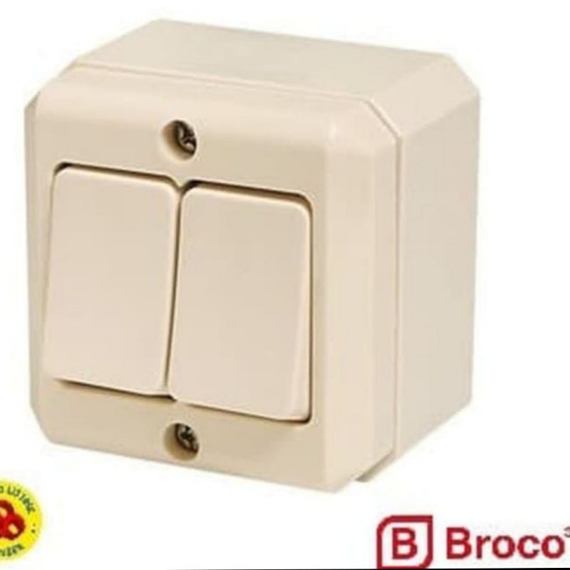 BROCO OB SAKLAR SERI GANDA SEGI CREAM OUTBOW DOUBLE SWITCH TEMPEL KAYU