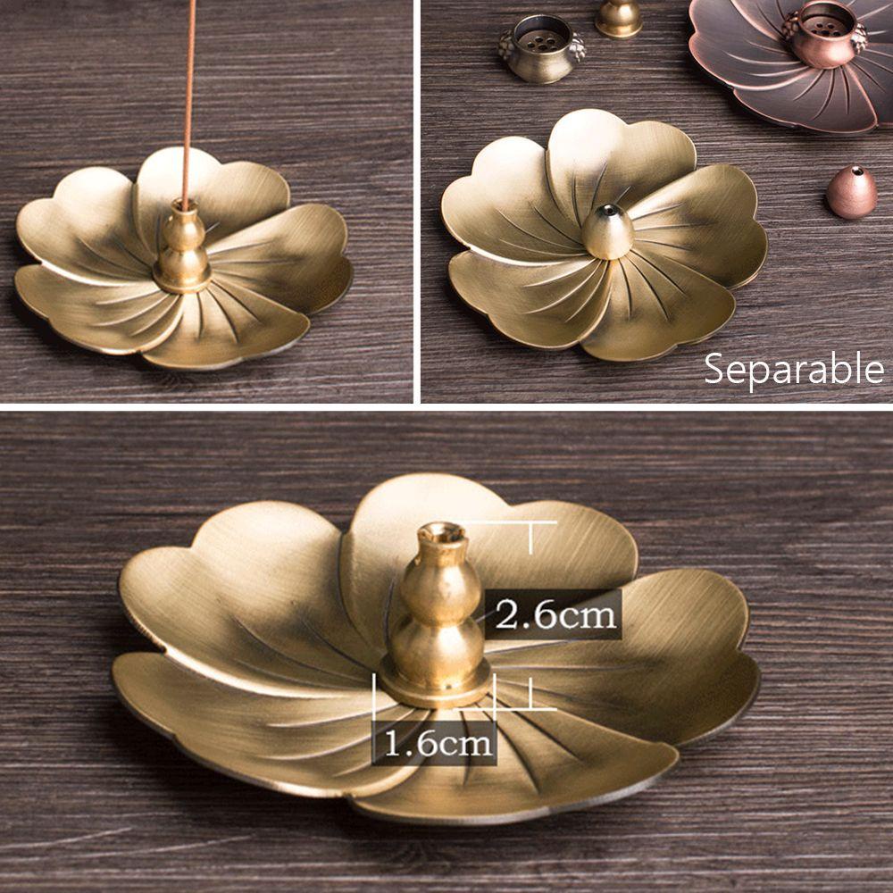 R-bunga Tembaga Tempat Dupa Candi Kerucut Yoga Pedupaan Incense Plate Aksesoris Mini