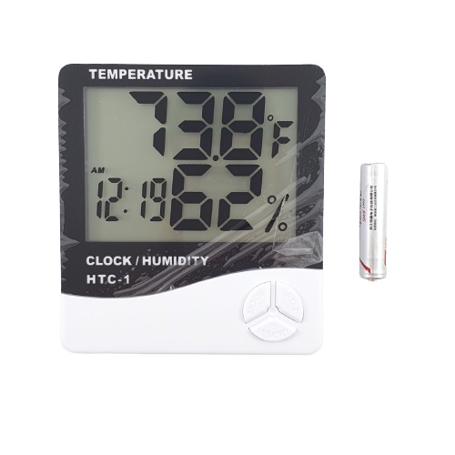 Hygrometer Thermometer Digital LCD HTC1 Alat Ukur Suhu Kelembapan HTC 1 Temperatur Humidity Clock