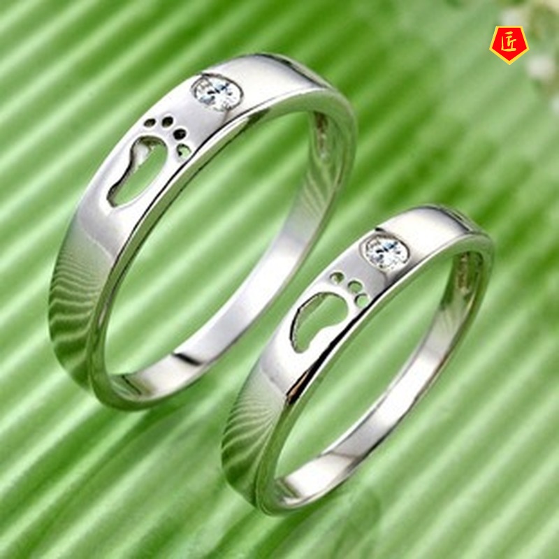 [Ready Stock]Silver Korean Style Creative Simple Footprints Couple Rings