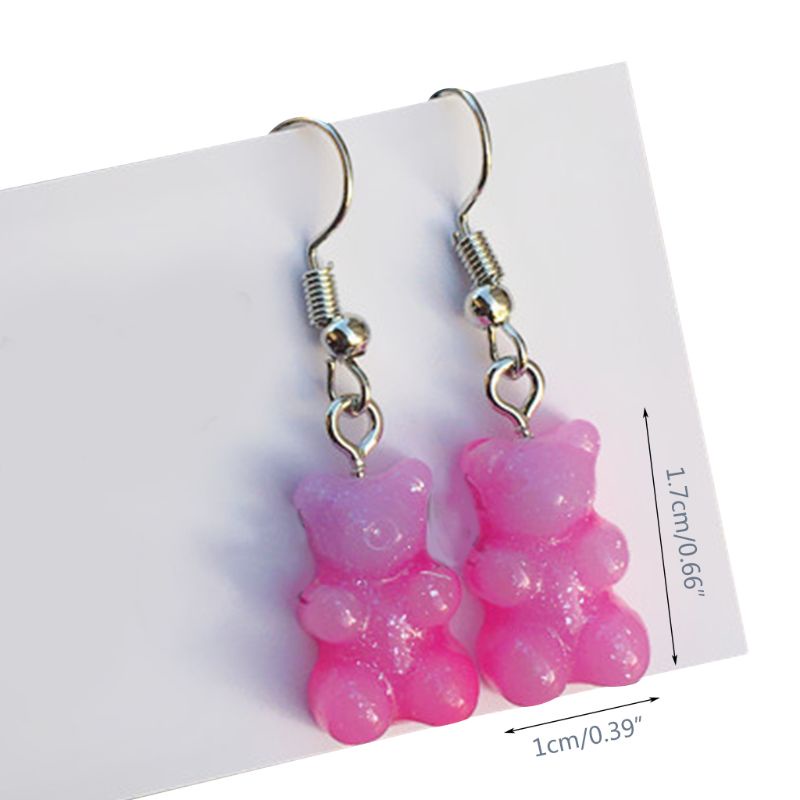 Siy 1 Pasang Anting Tusuk Gantung Wanita Bahan Resin Desain Gummy Bear Warna Permen Menarik Untuk Hadiah