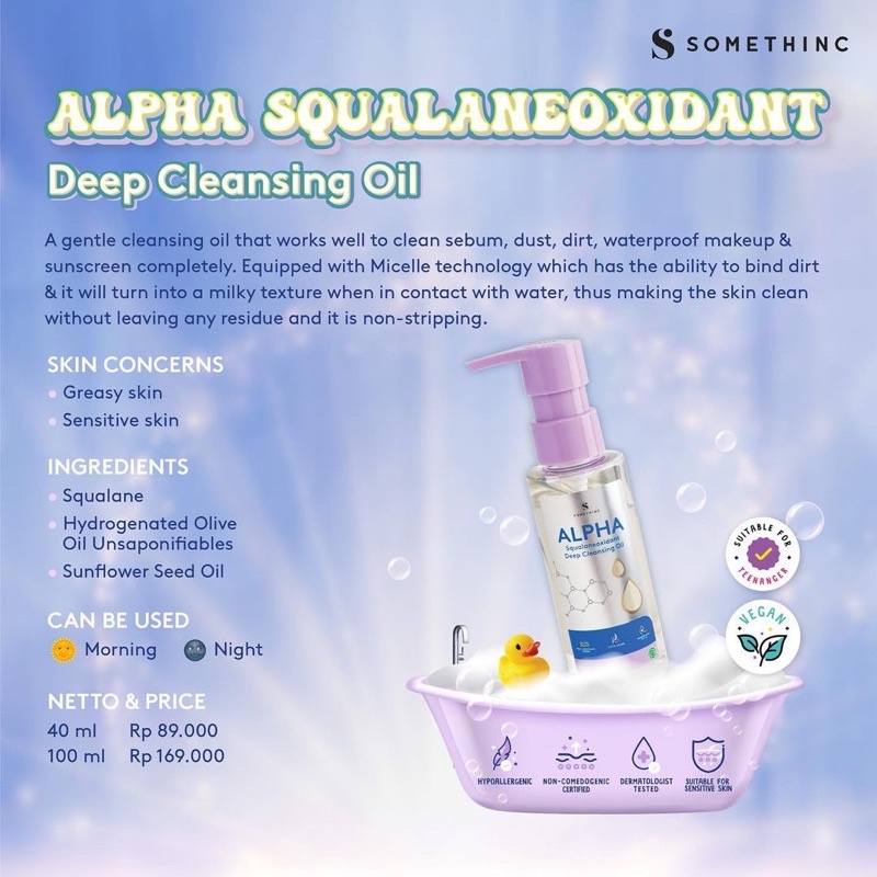 SOMETHINC Alpha Squalaneoxidant Deep Cleansing Oil Indonesia / Facial Wash Essence Mist Toner Serum Ampoule Eye Cream Creme Eye Gel Sunscreen Sleeping Mask Masker Moisturizer Body Scrub Lotion / Cushion Mascara Lipstick Lip Tint Balm Gloss Sugar Wax Paket