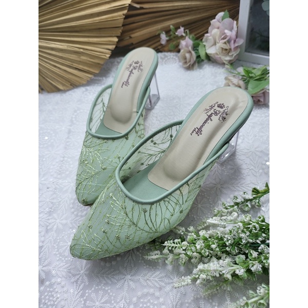 sepatu rosia hijaumint 7cm kaca