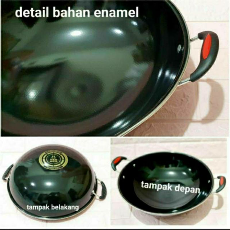 Wajan penggorengan kuali enamel anti gores lengket kuping 34cm kualitas tinggi