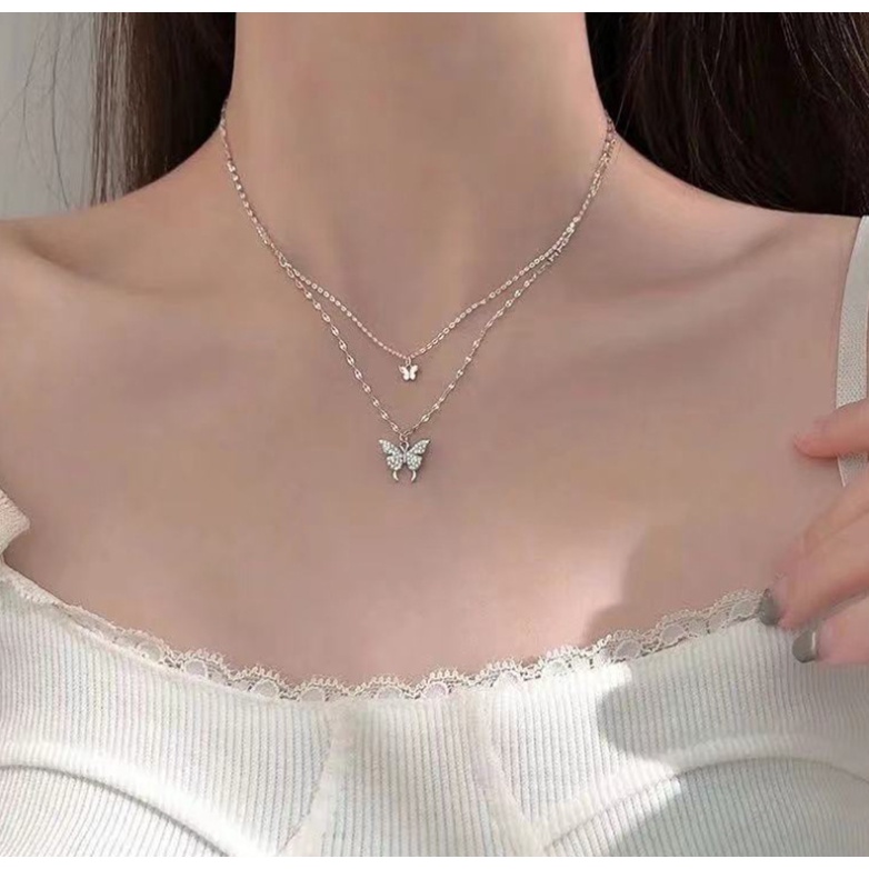 Kalung Liontin Kupu-Kupu Warna Silver Untuk Wanita