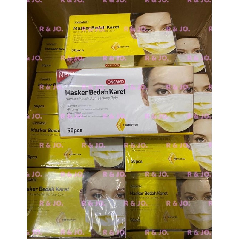 MASKER BEDAH MEDIS ONEMED EARLOOP 3PLY WARNA KUNING