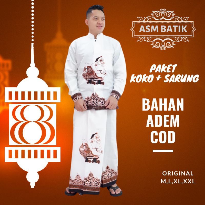 ASM Setelan Sarung Kemeja Batik Koko Semar/ Setelan Baju Batik / Sarung Batik Pria