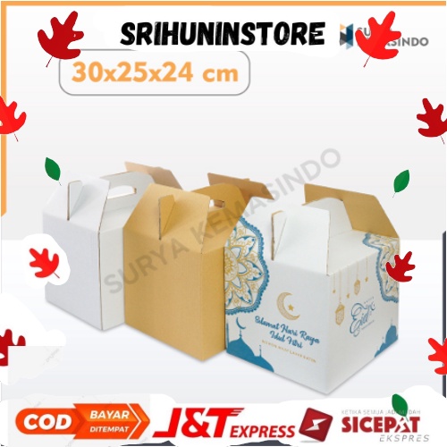 

Srihuninstore - (3pcs)Box Parcel Hampers Kardus Jinjing Lebaran Idul Fitri Eid Mubarak Size 30x25x24