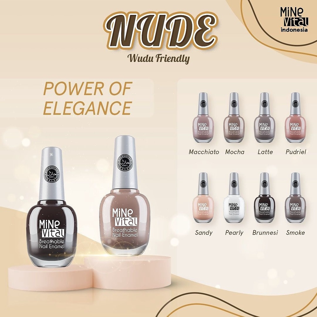 Minevital Kutek Halal Wudhu Friendly 15ml Cat Kuku/Nail Enamel/Nail Polish